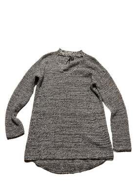 SO IT IS Marled Black & White Choker Neck Cut-Out Sweater, Size Small